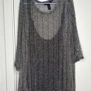 Mesh Blouse w/ Built-In Black Camisole